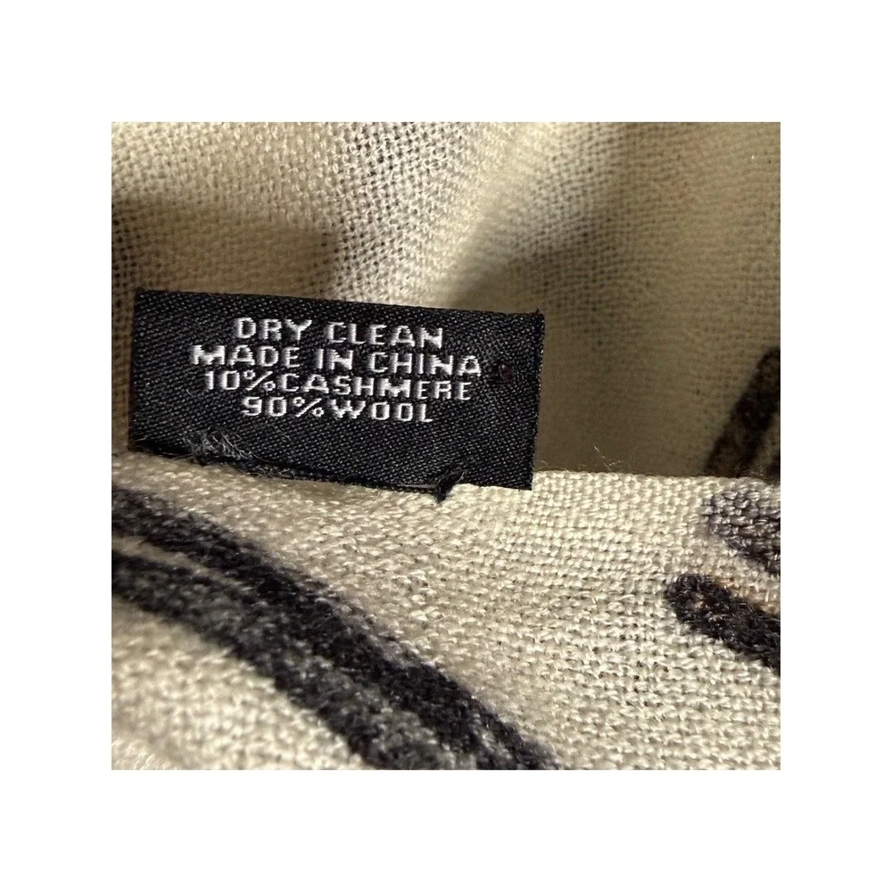MIR Cashmere Wool Chevron Scarf Wrap Shawl Ivory Black 76